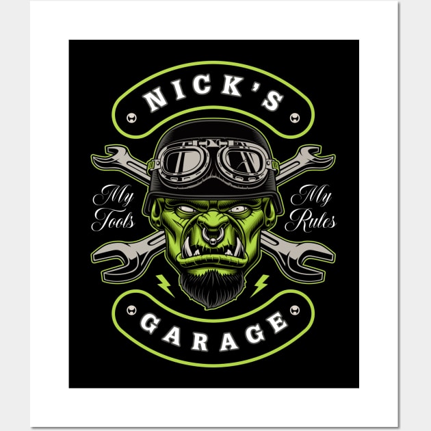 Nick's Garage Personalized Men's Gift Wall Art by grendelfly73